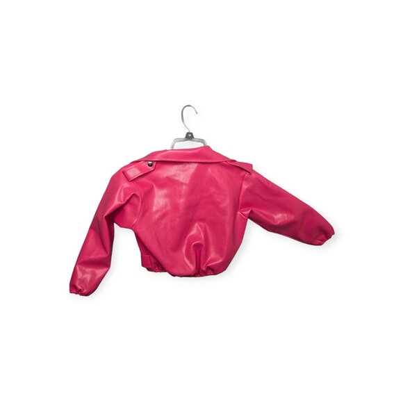 Kids Pink Faux Leather Jacket & Matching Hat Costume One Size 3-7 Years - Picture 3 of 8